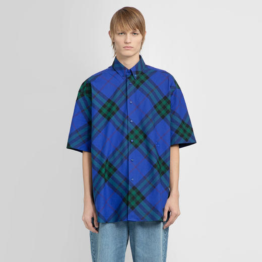 BURBERRY 巴宝莉 男士马术骑士徽标刺绣格纹棉质短袖衬衫 格子 8082902 B7369 商品图1