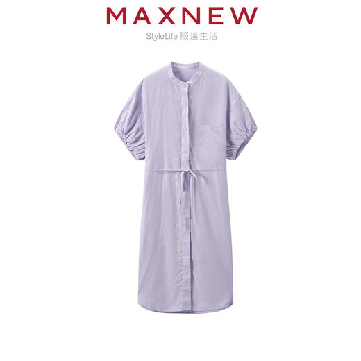 【裙装】 女装亲肤透气棉感条纹简约廓形花苞袖H版连衣裙 1N2225313 商品图1