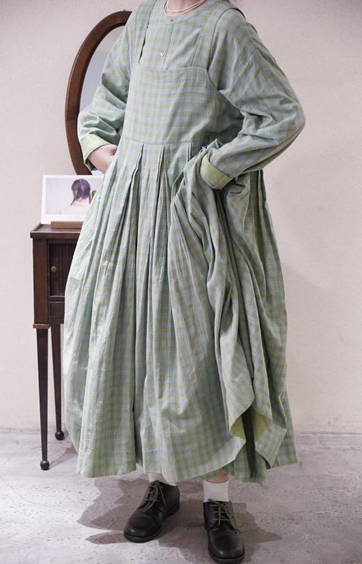 MAKU textiles｜棉质背带裙连衣裙(浅蓝/绿格纹) 商品图0