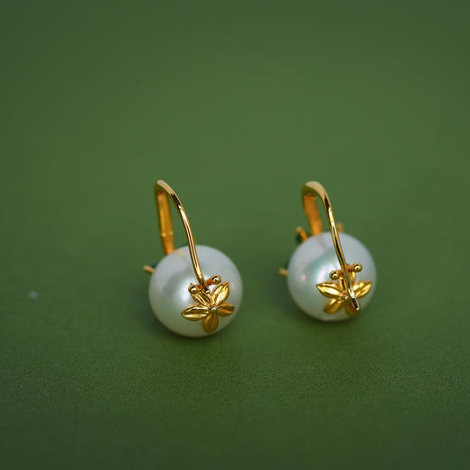 龢盒原创 勿忘我18k金镶翡翠珍珠耳钉 商品图5