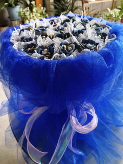 《戎花》立体布艺蓝色玫瑰花束  欧根纱装饰包装搭配可爱熊  懂你的可可爱爱  做你的欢欢喜喜 商品图13