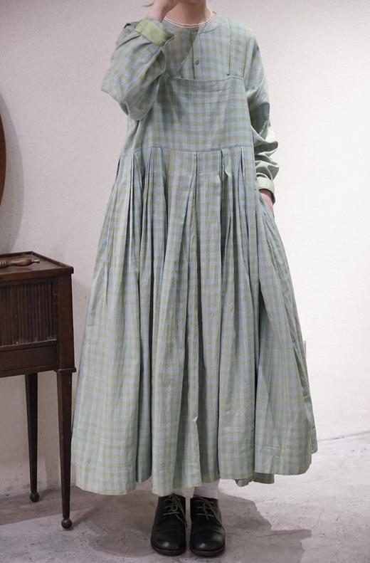 MAKU textiles｜棉质背带裙连衣裙(浅蓝/绿格纹) 商品图1