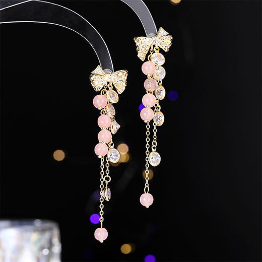 蝴蝶结长款流苏耳环新中式旗袍配饰LY 商品图1