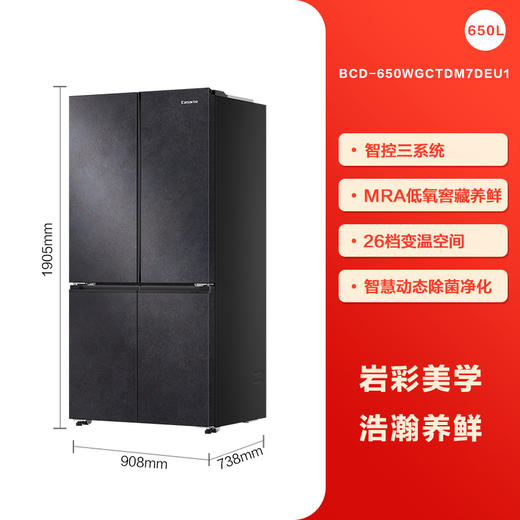 卡萨帝原石650L三系统十字四开门一级风冷无霜大容量家用电冰箱BCD-650WGCTDM7DEU1 商品图0