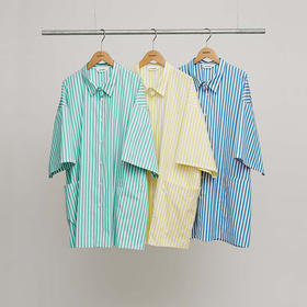 DIGAWEL Side pocket S/S shirt 超长棉侧口袋廓形短袖条纹衬衫