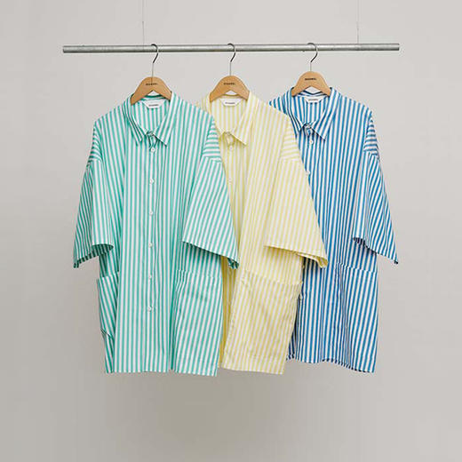 DIGAWEL Side pocket S/S shirt 超长棉侧口袋廓形短袖条纹衬衫 商品图0