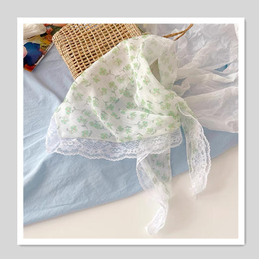 【法式三角巾】女士蕾丝 夏季防晒薄款透气百搭时尚头巾 飘带头发带丝巾 商品图14