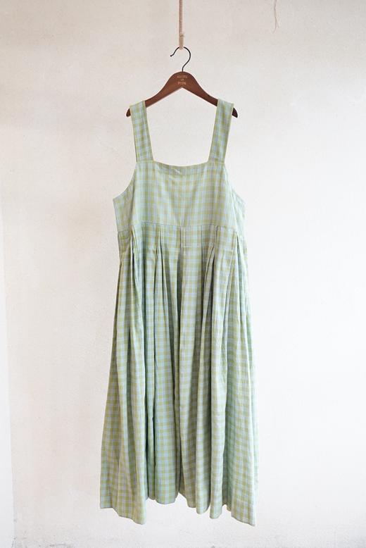 MAKU textiles｜棉质背带裙连衣裙(浅蓝/绿格纹) 商品图9