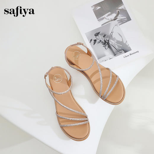 Safiya/索菲娅2025夏季 波西米亚闪钻露趾度假休闲细带凉鞋 SF42115161/SFD2115161 商品图5