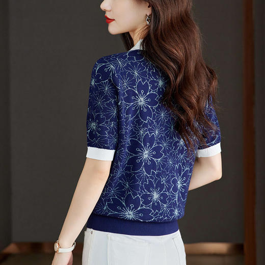 CCpolo衫短袖t恤女2024新款妈妈夏装大码提花上衣薄款冰丝针织衫 商品图2