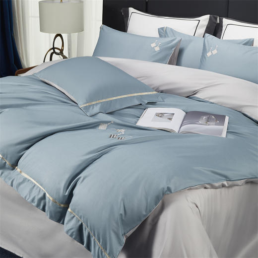 【紫韵家纺】紫韵 “柏拉图”长绒棉床饰套件 英伦灰 被套 200*230cm 商品图3