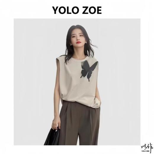 【YOLO ZOE】 燕尾蝶无袖背心 纯棉面料 软糯亲肤透气十足，内置直角垫肩 完美展现纤细手臂线条 商品图0