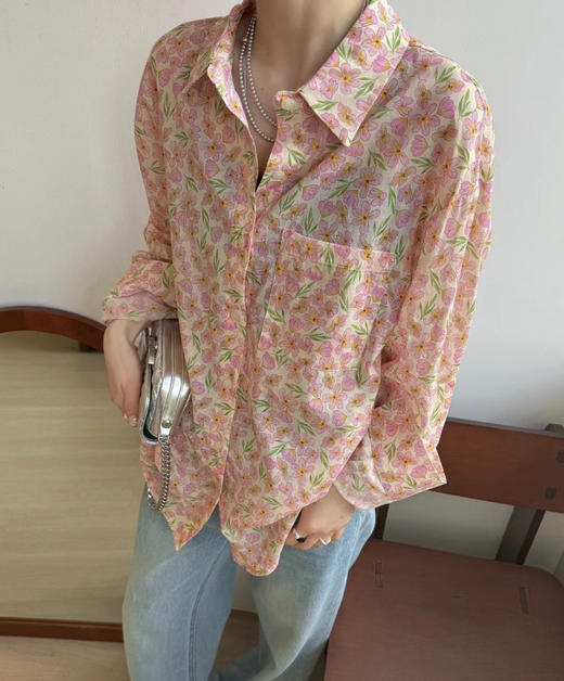 老米优品🌸gao品质！法式夏日《韩代款 粉色碎花纯棉防晒衬衫》100%棉，来去缝工艺考究，谁不爱碎花！CY240515A 商品图7