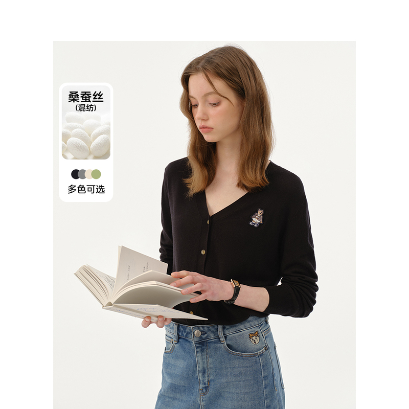 TeenieWeenie小熊卡通毛针织开衫女春季女毛衫TTCK24M305Z