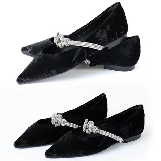 现货，下单72小时内发货【云影流竹高奢国风鞋子】竹叶天鹅绒，羊皮内里，加宽加高版 商品图0