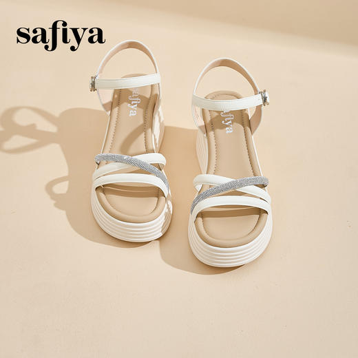 Safiya/索菲娅2025夏季露趾仙女风水钻一字带坡跟厚底凉鞋 SF42115412/SFD2115412 商品图0