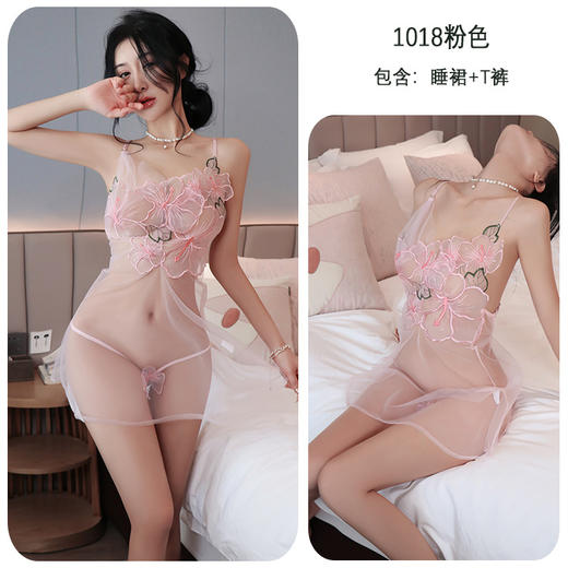 长夜漫漫情趣内衣网纱透视性感诱惑睡衣纯欲绣花睡裙套装女1018 商品图5