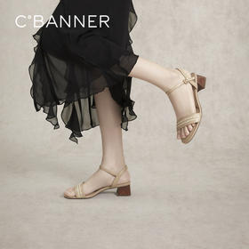 千百度粗跟一字带凉鞋女夏季露趾绝美配裙子凉鞋A24355060