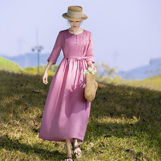 新中式棉麻苎麻连衣裙，立领国风复古改良旗袍TT96220 商品图3