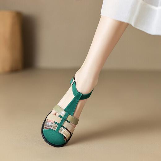 【预售5天】高跟时尚搭扣拼色女鞋2024夏新款粗跟包头羊皮气质罗马鞋SY&GY1186-1 商品图4