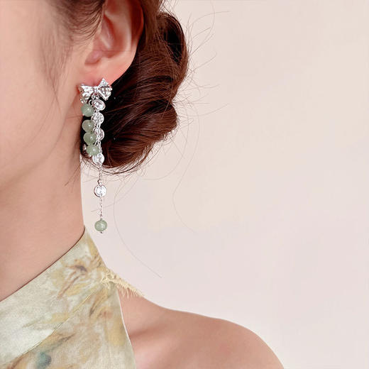 蝴蝶结长款流苏耳环新中式旗袍配饰LY 商品图2