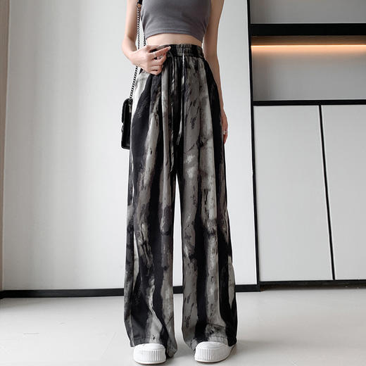 雀说松紧高腰水墨画宽松休闲裤女薄款垂感直筒防晒阔腿裤AL1648 商品图1