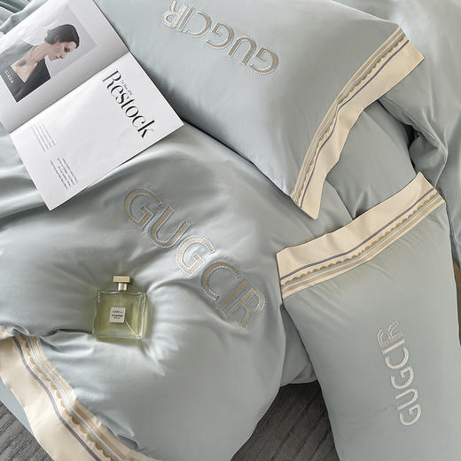 【紫韵家纺】紫韵 “轻奢时代”长绒棉床饰套件 ZY-TG1669 飘蓝 被套 200*230cm 商品图4