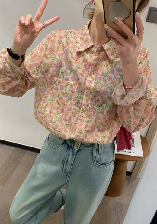 老米优品🌸gao品质！法式夏日《韩代款 粉色碎花纯棉防晒衬衫》100%棉，来去缝工艺考究，谁不爱碎花！CY240515A 商品图11