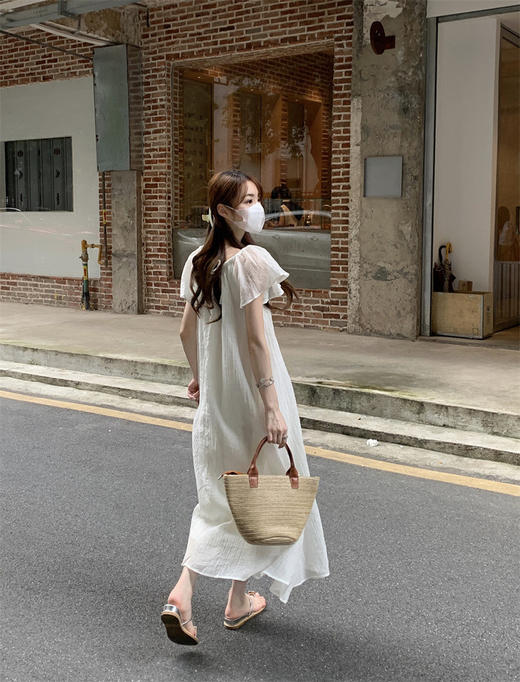 【GZ】无忧购法式温柔海边度假风宽松显瘦居家外穿小飞袖连衣裙1819（截单后7天发货)25年清仓捡漏 商品图5