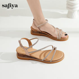 Safiya/索菲娅2025夏季 波西米亚闪钻露趾度假休闲细带凉鞋 SF42115161/SFD2115161