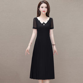 时尚优雅连衣裙，百褶裙中长款纯色A字裙QYM- LRX-YMS2425-Y