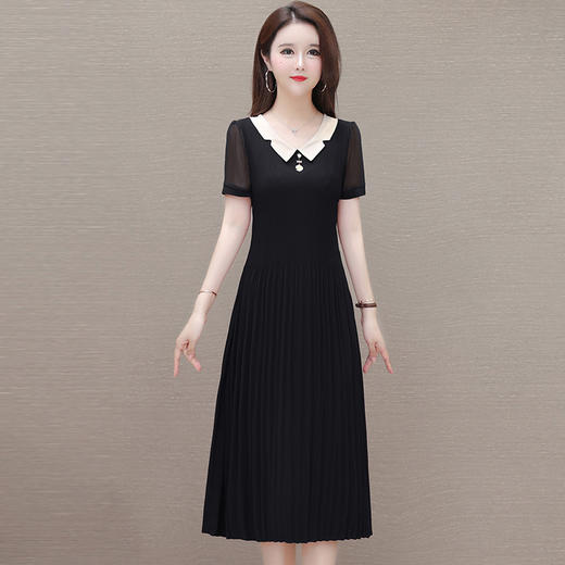 时尚优雅连衣裙，百褶裙中长款纯色A字裙QYM- LRX-YMS2425-Y 商品图0