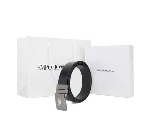 当季新品 ARMANI 阿玛尼 2024春夏新品 EA男士金属鹰标扳扣牛皮腰带皮带礼盒礼袋 黑色 Y4S623 YQ50X 81386 TU 商品图3