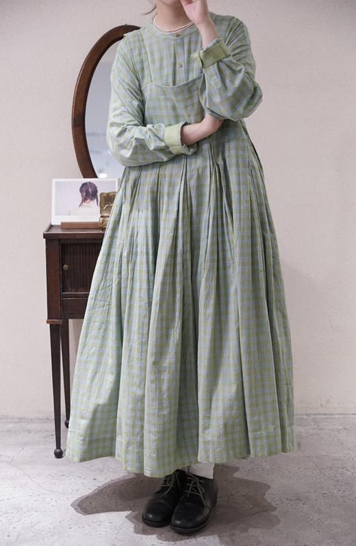 MAKU textiles｜棉质背带裙连衣裙(浅蓝/绿格纹) 商品图7