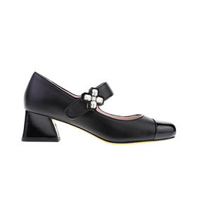 sheme蝶雨彩虹系列水晶扣饰点缀皮料拼接优雅时尚女士玛丽珍单鞋可定制