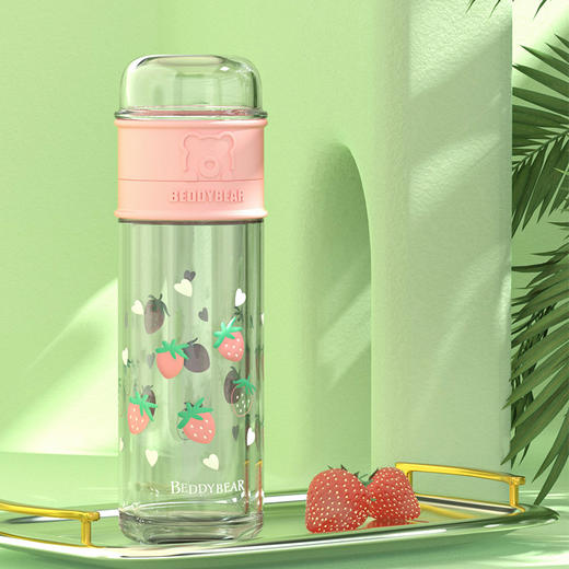 杯具熊玻璃杯（茶水分离）—草莓 商品图0