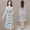 QYM 92663-Y印花连衣裙系带收腰中长裙 商品缩略图2