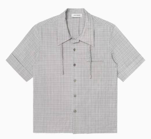 Simple Project/Y2487/纯棉格纹领子抽绳宽松古巴领短袖衬衫 商品图4