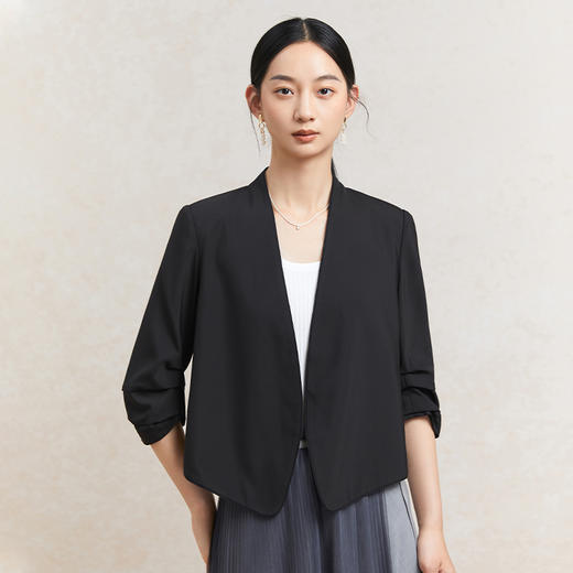famecoco范可儿无领通勤西装女士夏季极简薄款西服外套FAC3AW005 商品图1