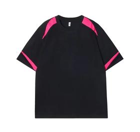 T975夏季潮流新款拼接撞色短袖时尚百搭男士上衣复古圆领宽松T恤