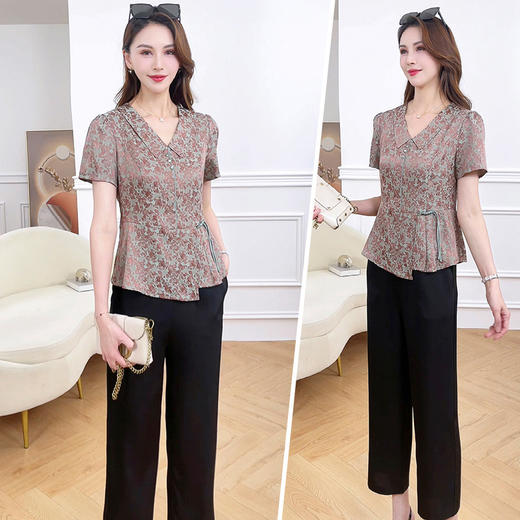 国风印花复古上衣+直筒长款裤子两件套QYM-LRX-322445-Y 商品图3