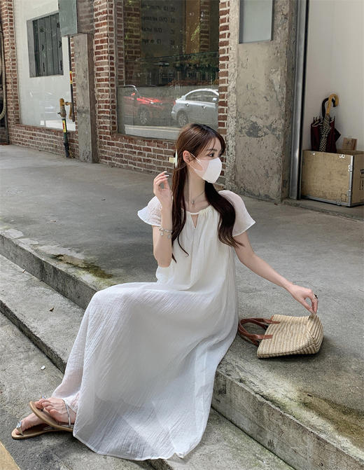 【GZ】无忧购法式温柔海边度假风宽松显瘦居家外穿小飞袖连衣裙1819（截单后7天发货)25年清仓捡漏 商品图0
