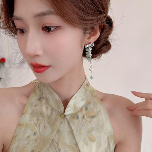 蝴蝶结长款流苏耳环新中式旗袍配饰LY 商品图3