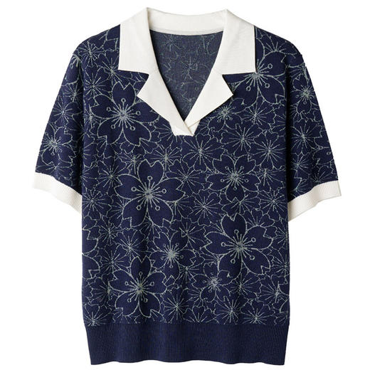 CCpolo衫短袖t恤女2024新款妈妈夏装大码提花上衣薄款冰丝针织衫 商品图4