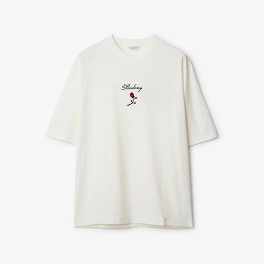 BURBERRY 巴宝莉 男士玫瑰徽标刺绣棉质圆领短袖T恤 白色 8083728 B7264 商品图0