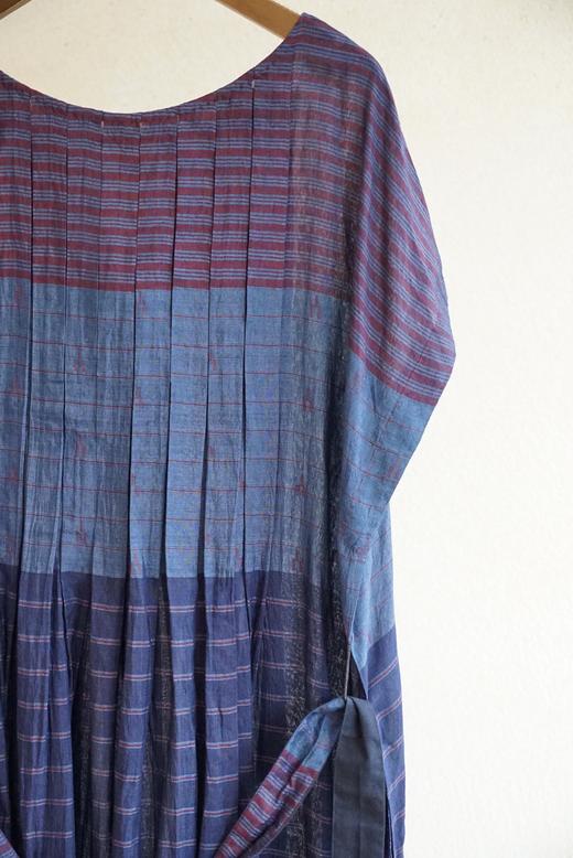 MAKU textiles｜丝棉箱褶条纹连衣裙(配腰带) 商品图9