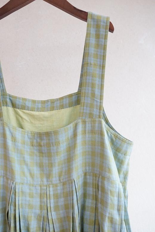 MAKU textiles｜棉质背带裙连衣裙(浅蓝/绿格纹) 商品图13