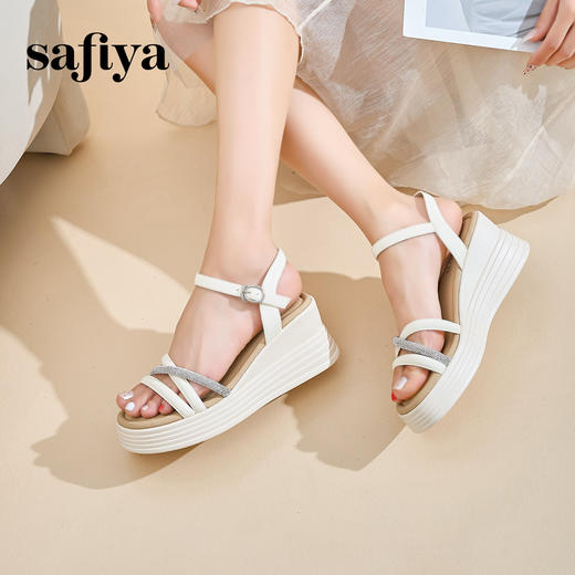 Safiya/索菲娅2025夏季露趾仙女风水钻一字带坡跟厚底凉鞋 SF42115412/SFD2115412 商品图4
