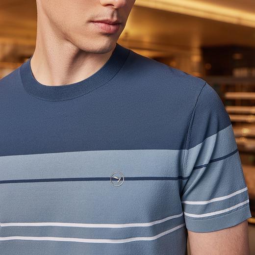 【高端系列】柒牌短袖T恤男2024夏季新款条纹伊力特弹力圆领上衣	126T71680 商品图2