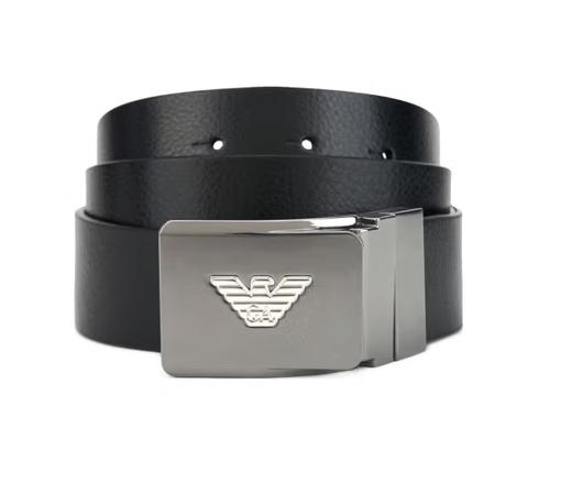 当季新品 ARMANI 阿玛尼 2024春夏新品 EA男士金属鹰标扳扣牛皮腰带皮带礼盒礼袋 黑色 Y4S623 YQ50X 81386 TU 商品图0